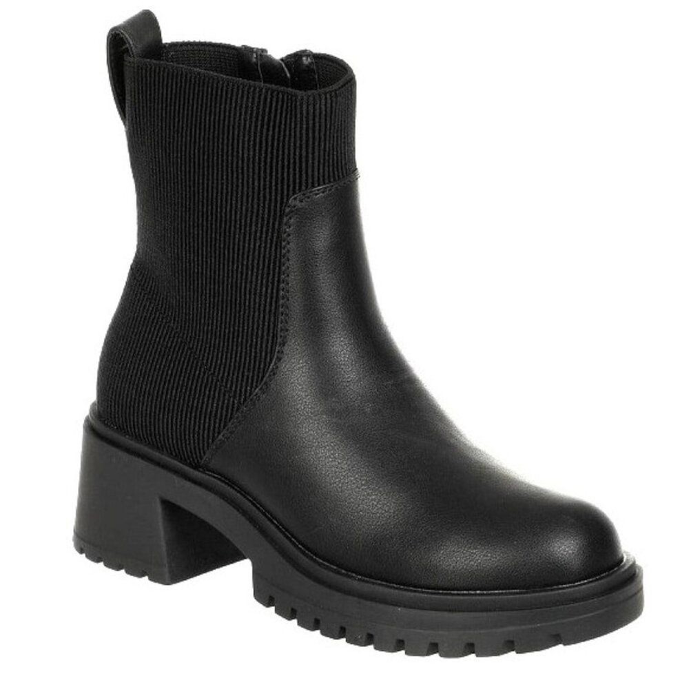 Anneliese Women's Abruzzo Y2K Black Ribbed Chunky Side Zip Lug Boots Size 8 NWOB-image