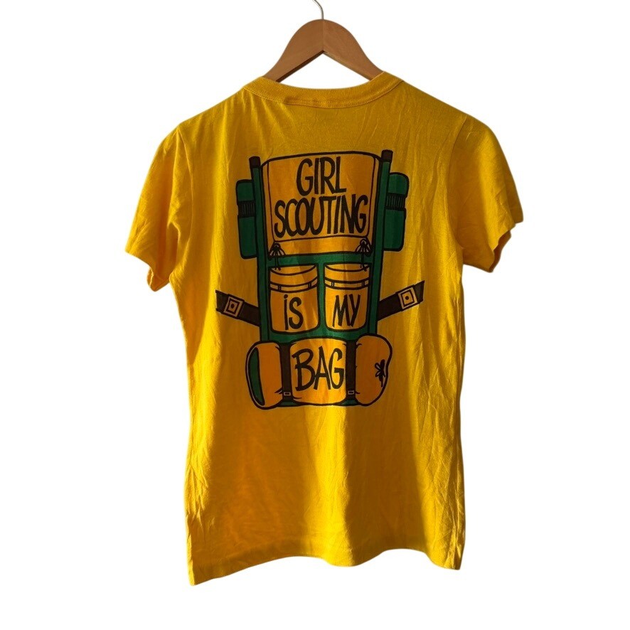 Vintage Girl Scouts T-Shirt Yellow Graphic Backpack XL Girl Scouting Is My Bag