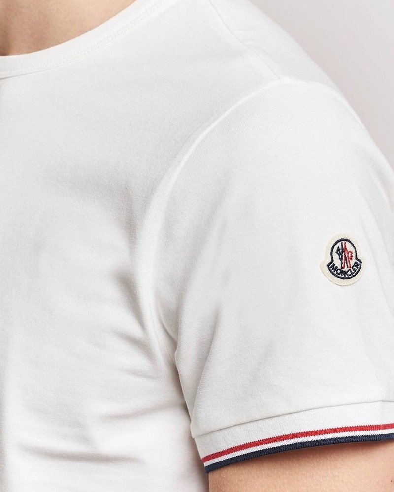 Moncler Slim Fit T-Shirt White Logo Patch Stripe Sleeve Men’s Size XL