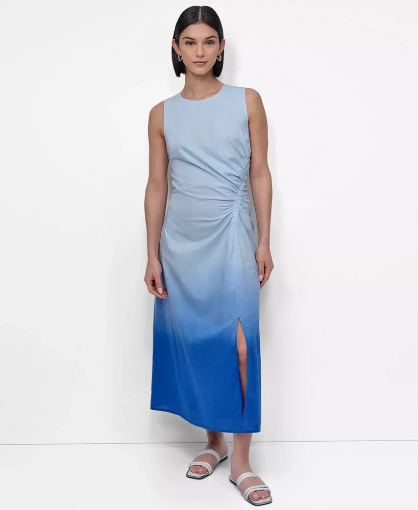 DKNY Women's Dress Sz 14 Dip-Dyed Side-Ruched Sleeveless
