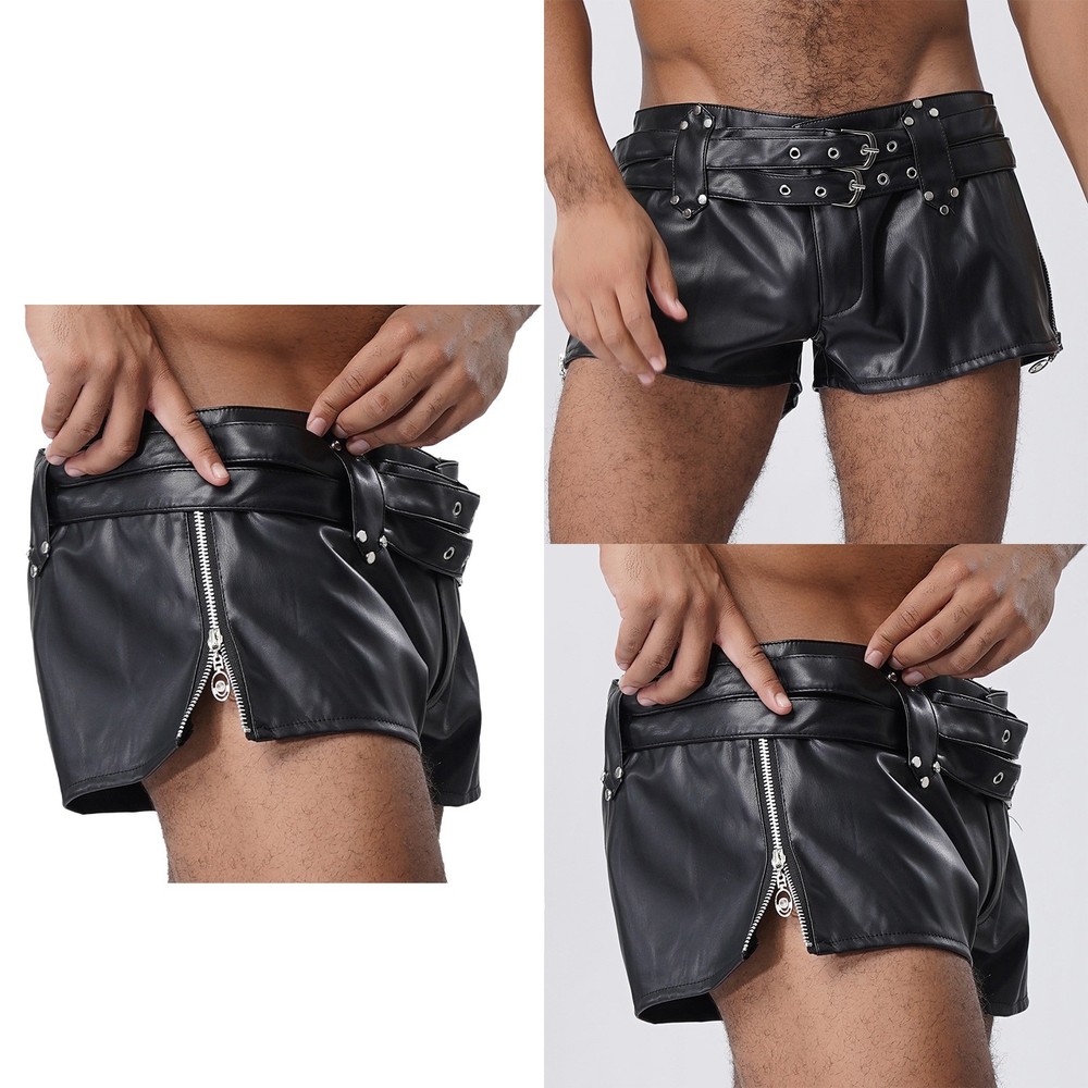 Mens Boxer Shorts Low Rise Lingerie Nightclub Underwear PU Pants Honeymoon Rave