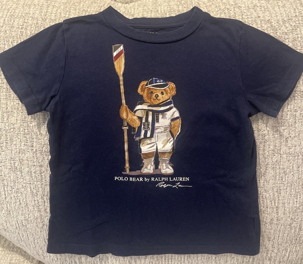 Preowned Toddler Boys Ralph Lauren Navy Polo Bear T-Shirt. Size 3T