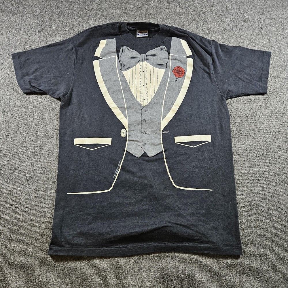 Vintage Tuxedo Shirt Mens XL Black Hanes Beefy T Graphic Novelty Costume 80s