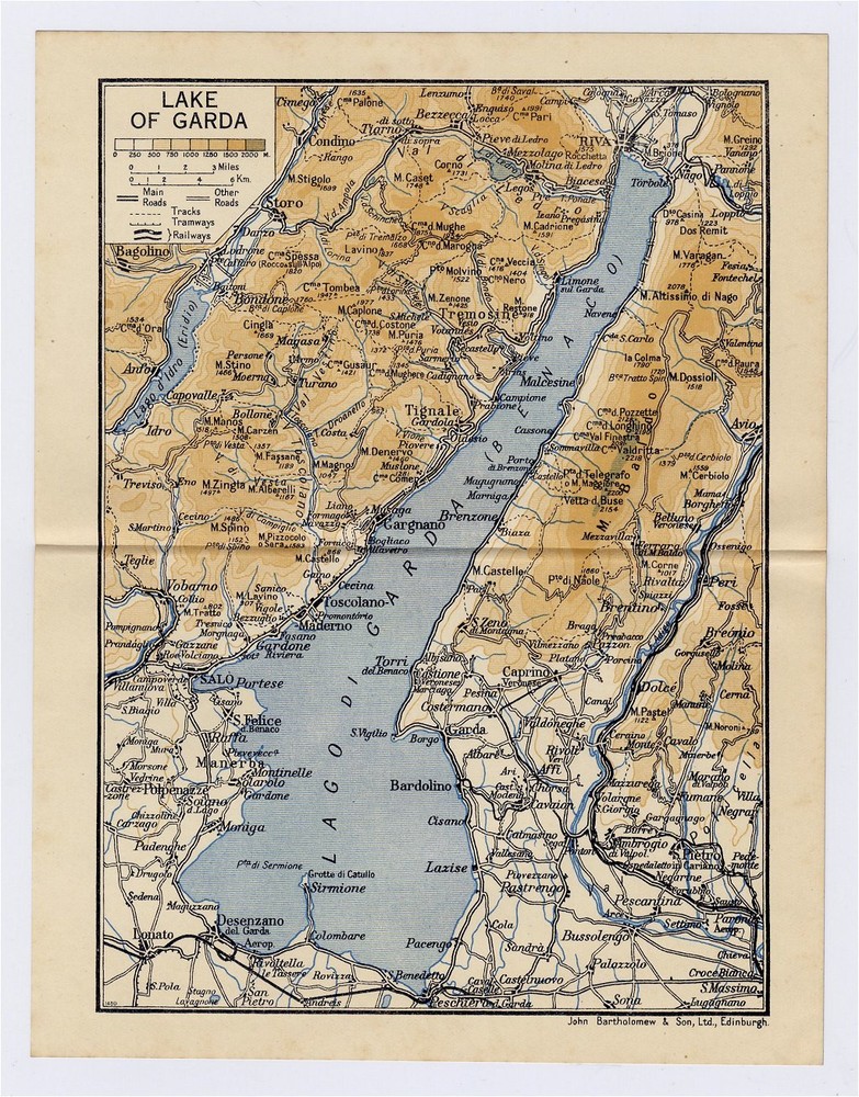 1937 Original Vintage Map Of Lake Garda Lago Di Garda Benaco / Italy