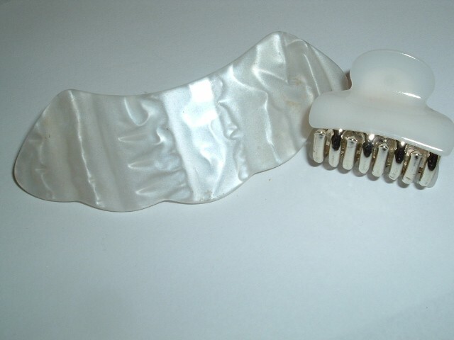 Vintage Pearlized White Hair Lucite Barrette and Claw Clip