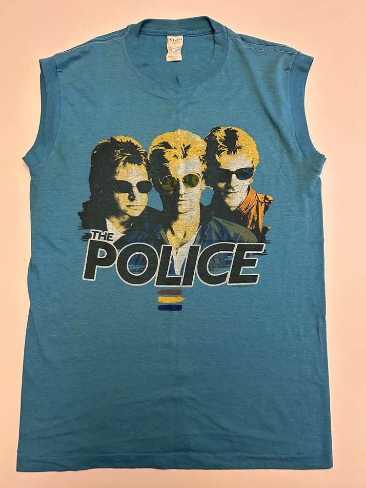 Vintage 1983 The Police Synchronicity Tour Blue Tank Top Shirt Size L