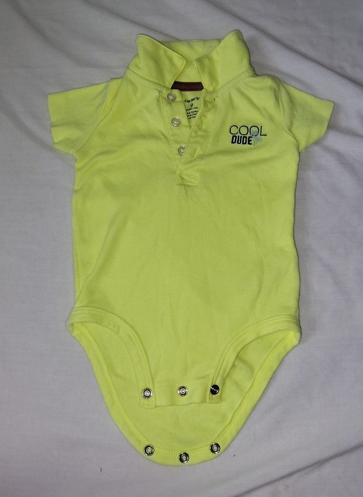 Carter's Baby Boy's Polo Short Sleeve One Piece Bodysuit Size 9 Months Cool Dude