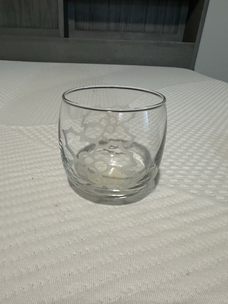 Vintage Crisa Holiday Votive Candle Hold With Frosted Etched Glass Holly Design