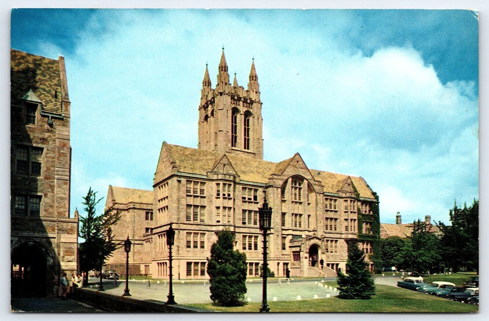 Chestnut Hill Ma Boston College Campus Building Cars Vintage Photo Postcard