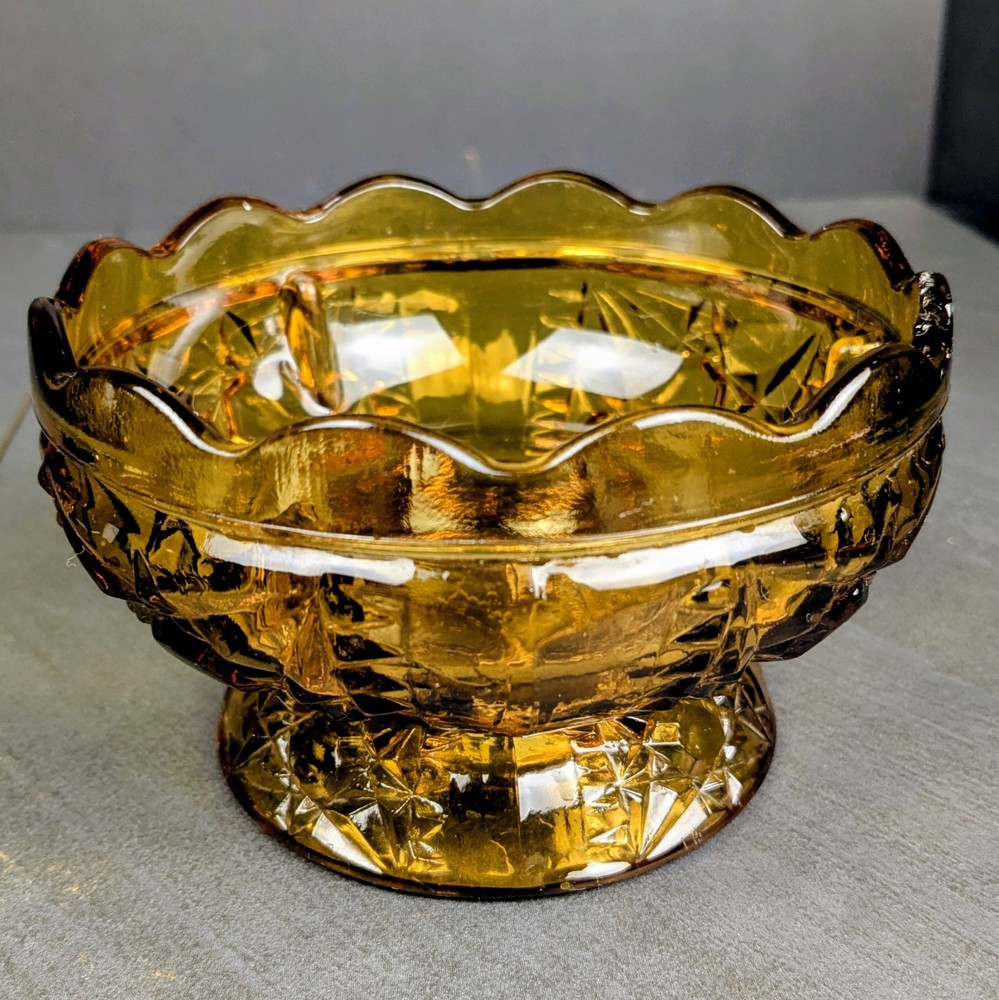 Indiana Glass Vintage Amber Stars and Bars Fairy Lamp Light BOTTOM ONLY W Chips