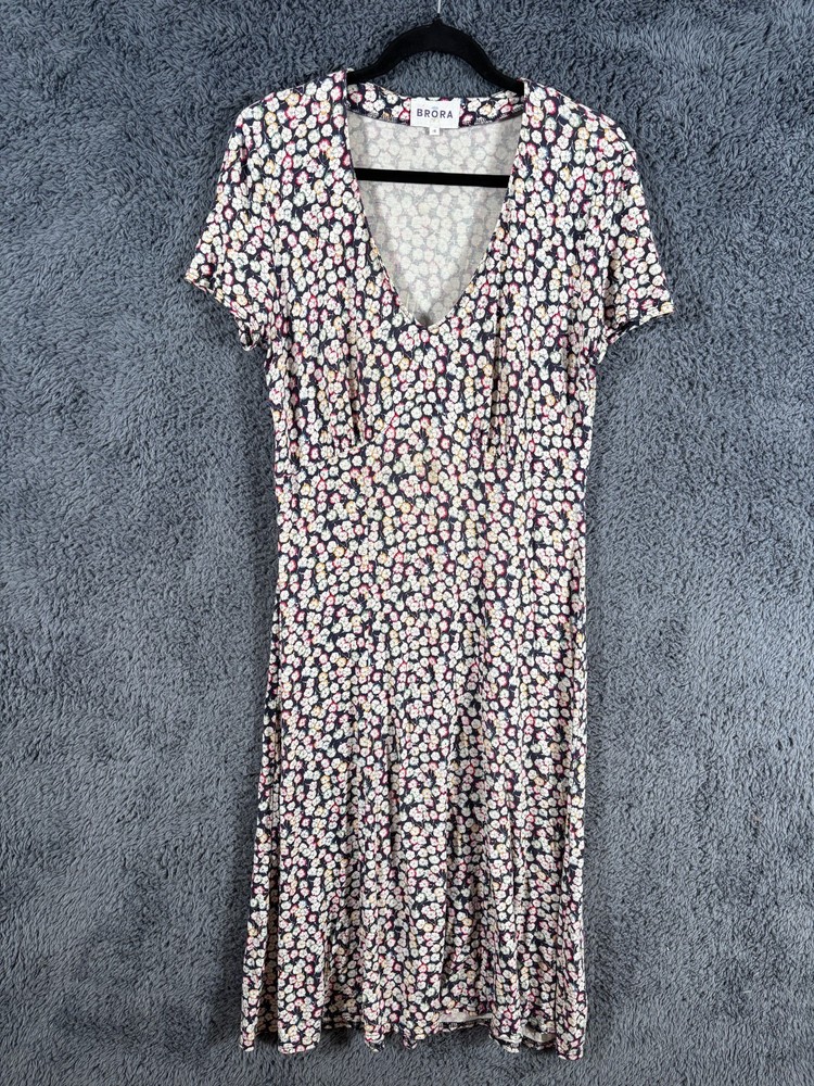 Brora Midi Dress Womens UK 14 Multicolour Flowers Floral V Neck A Line Summer