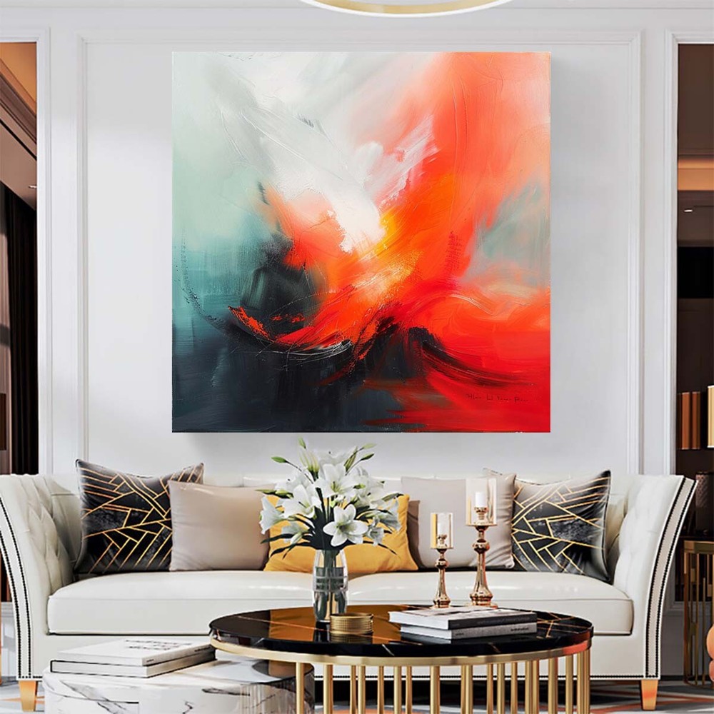 oil painting Abstract on canvas Modern wall decor Black and Red Hand-painted