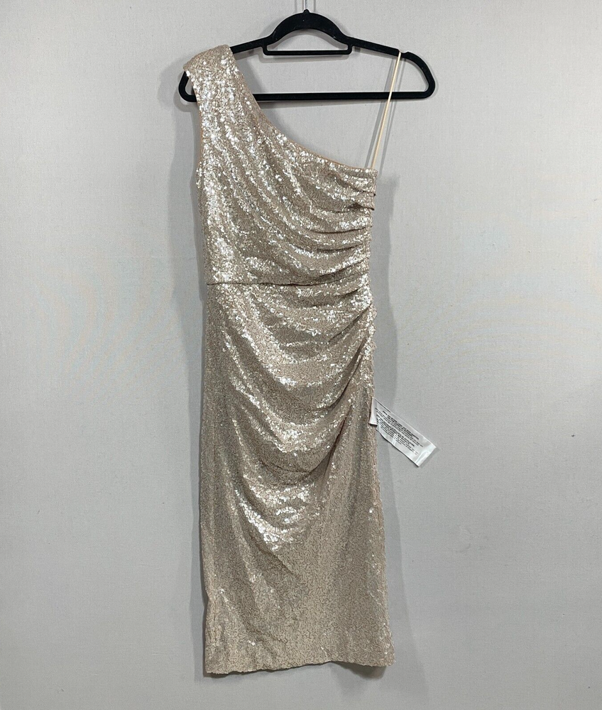 Dress The Population Dress Women M Silver Sequin One Shoulder Midi Martine Party