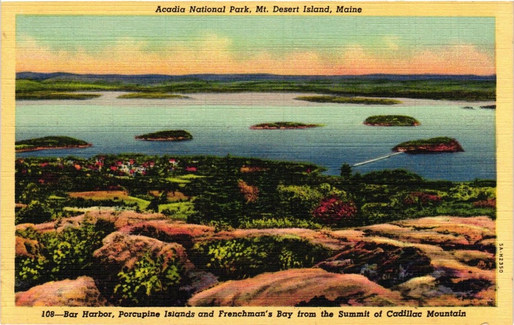Acadia National Park Bar Harbor Cadillac Mtn Maine Vintage Linen Postcard-image