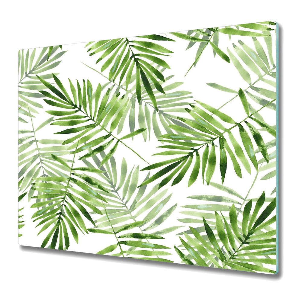 Serving Chopping Board Glass Cover Worktop Saver Exotic Leaves Tropical 60x52