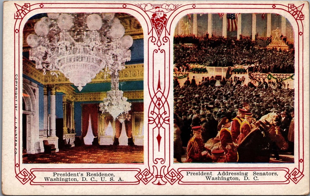 Vintage White House East Room & President Address Washington DC Postcard
