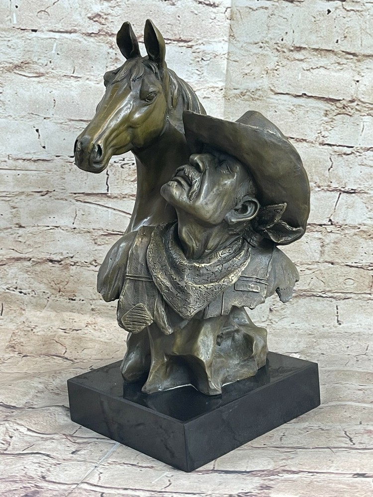 Wild American West Cowboy Bronze Marble Sculpture Figurine by Kamiko