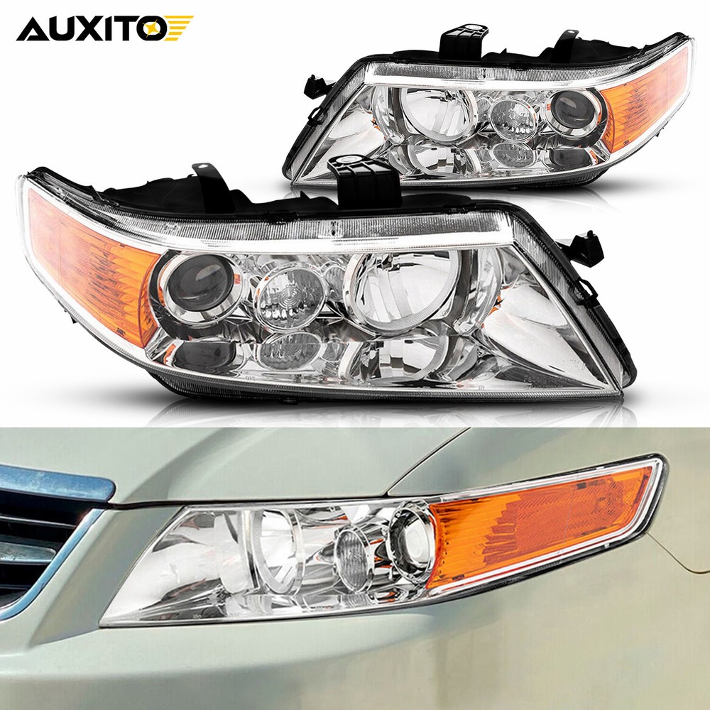 For 2004-2008 Acura TSX CL9  Projector Headlights Lamps Chrome Amber Reflectors