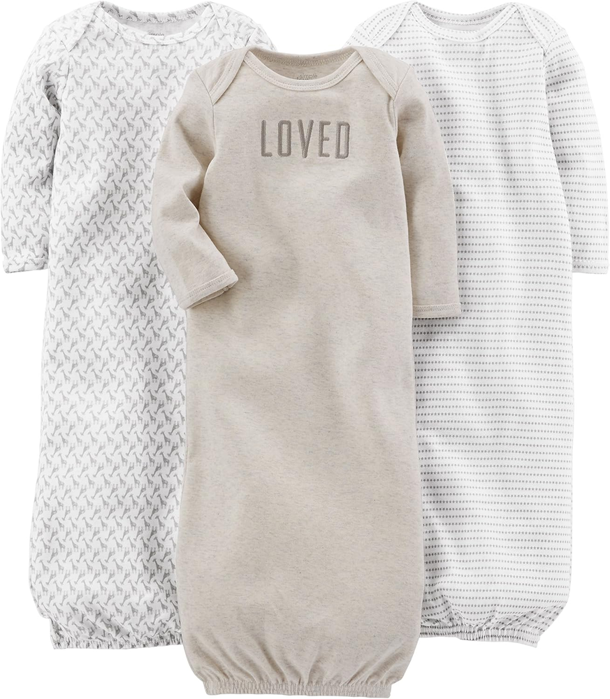 Neutral Cotton Baby Sleeper Gown 3-Pack