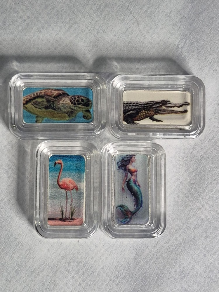 🔥 Mixed Lot Naples 1 Gram .999 Silver Bars 🐊🧜🐢🦩 Alligator Mermaid Sea Turtl