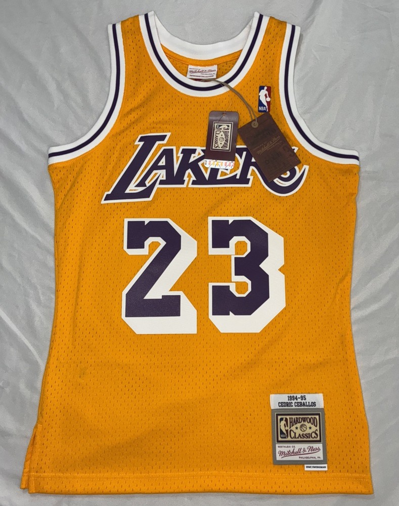 NWT Mens Mitchell & Ness NBA SWINGMAN JERSEY LAKERS 1994 CEDRIC CEBALLOS Small