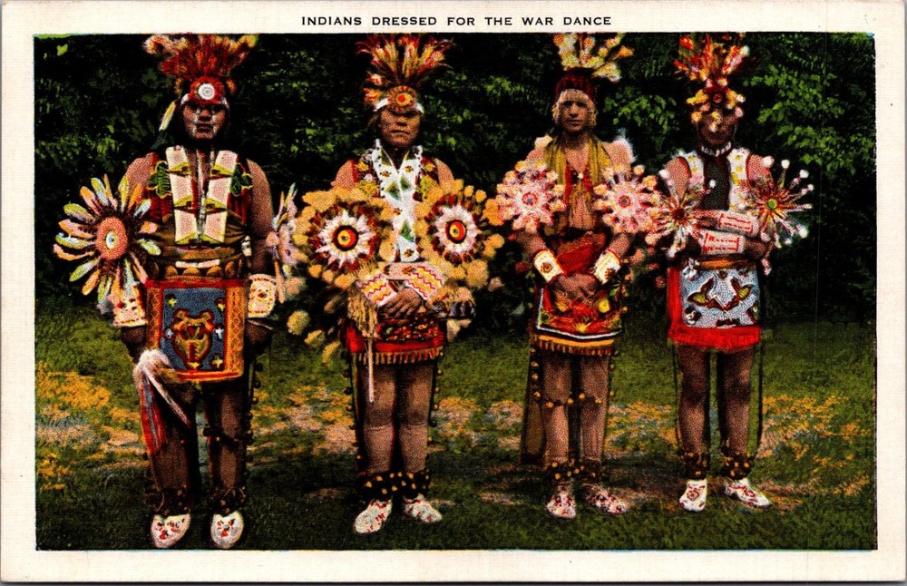 Vintage Native American War Dance Postcard E. C. Kropp Natural Color