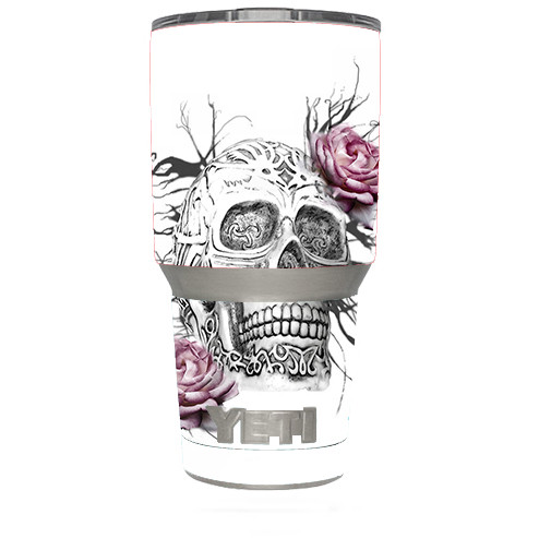 Skin Decal (6-piece kit) for Yeti 30 oz Rambler Tumbler Cup / Roses in Skull