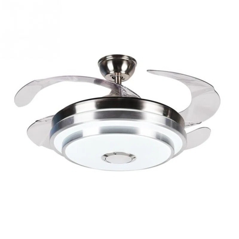 42'' Retractable Ceiling Fans 3 Colors Light Bluetooth Music LED Chandelier