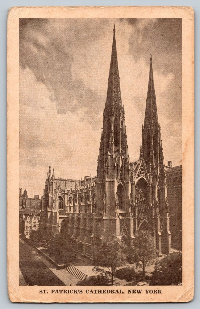 Vintage St. Patrick's Cathedral New York Sepia Postcard 1942