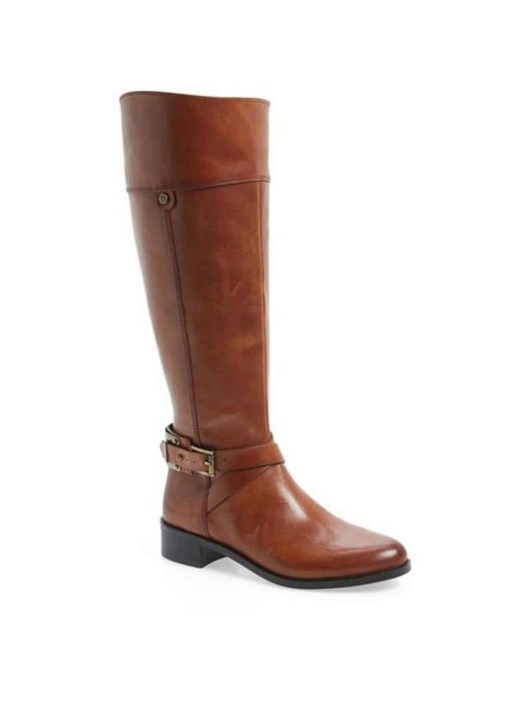 VINCE CAMUTO Mujer Marrón Correa Punta Jaran Tacón Apilado Cuero Bota de Montar 5.5 M