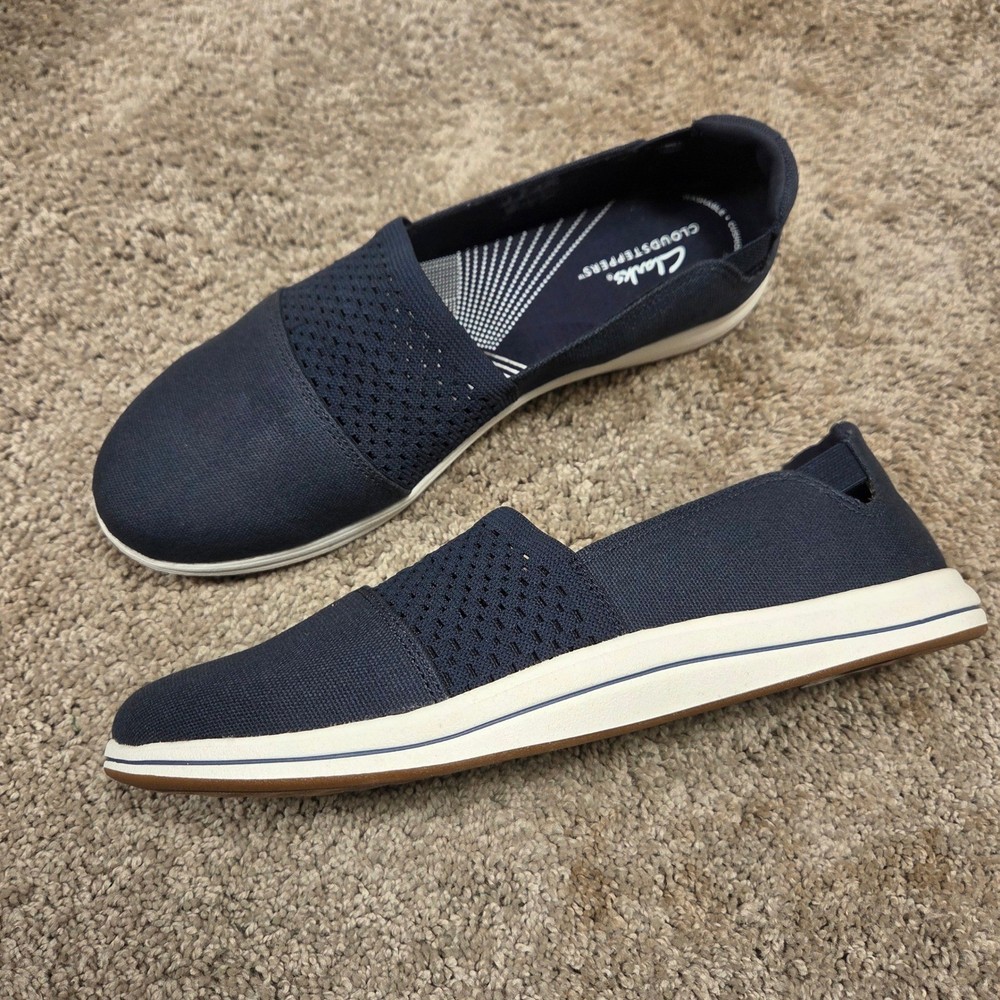 Clarks Cloudsteppers Breeze Vibe Slip-On Shoes Women's 8.5 Navy Comfort Casual