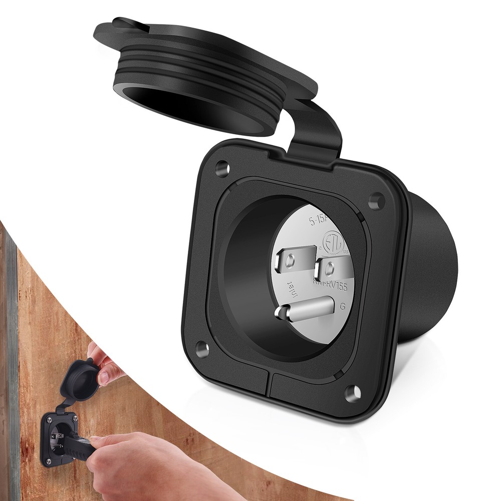 15A 125V Shore Power Inlet Port Plug,NEMA 5-15P Male Receptacle RV Flanged Inlet
