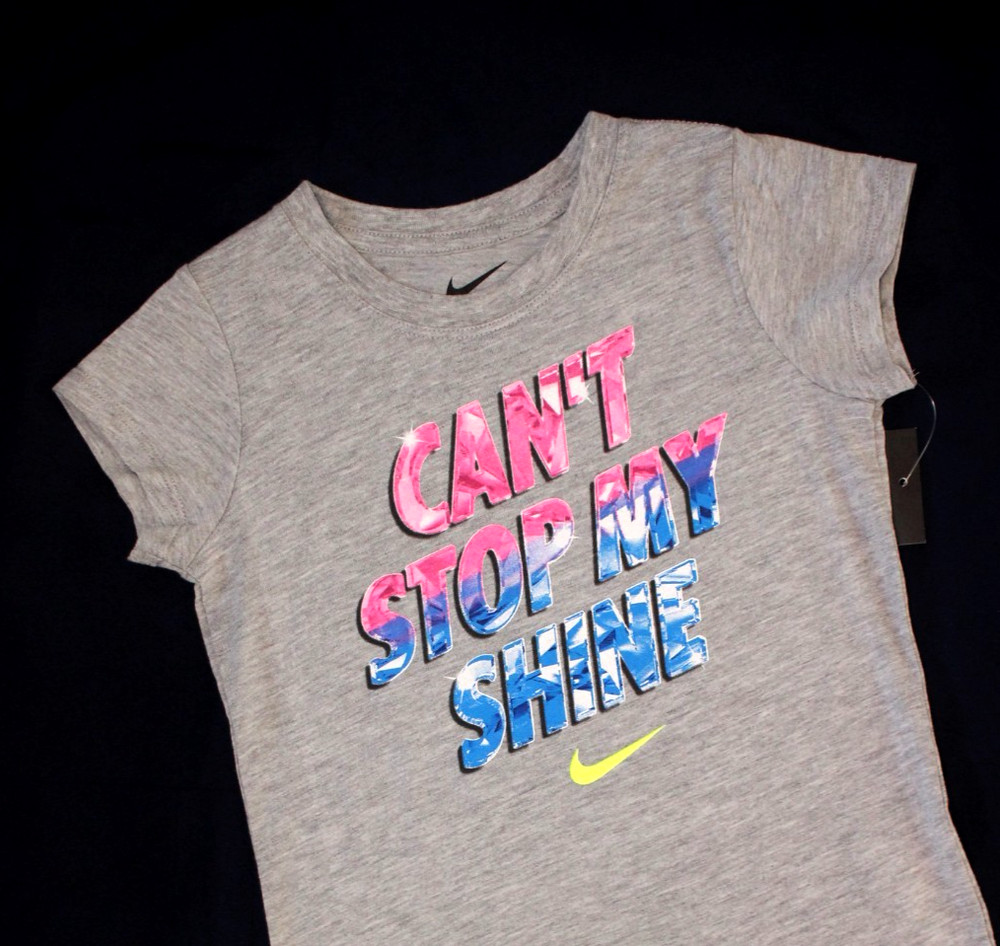 GIRLS NIKE T-SHIRT....SIZE 6-X....GREY wt PINK/BLUE GRAPHICS...NEW WITH TAGS!