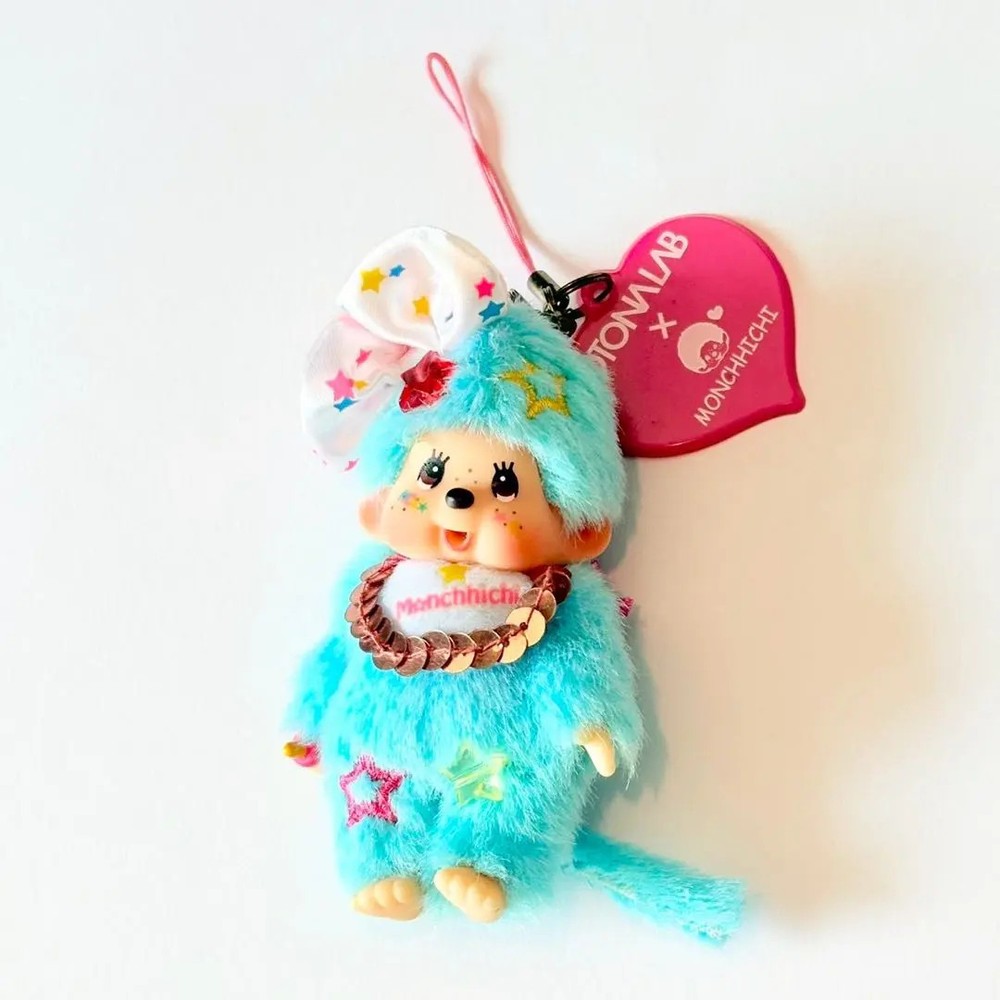 Monchhichi OTONALAB Collaboration Light Blue Strap Mascot Japan Limited Rare FS