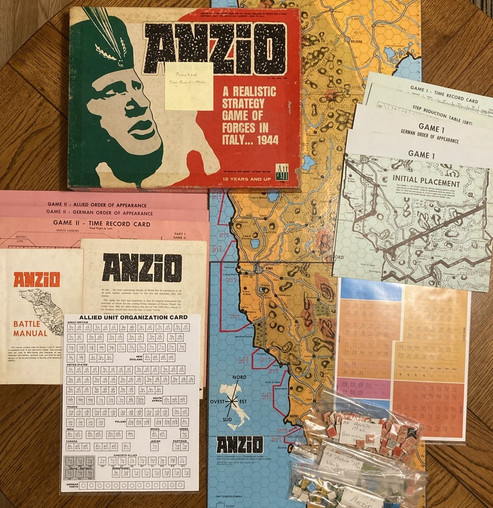 1969 Avalon Hill Anzio Realistic Strategy Board Game of Italy 1944 #704 PUNCHED