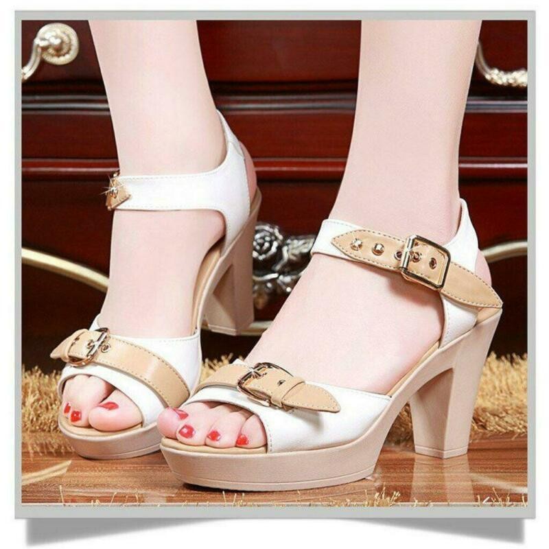 Womens Ankle Strap Peep Toe Buckle Platform Block Heels Slingback Sandals Shoes