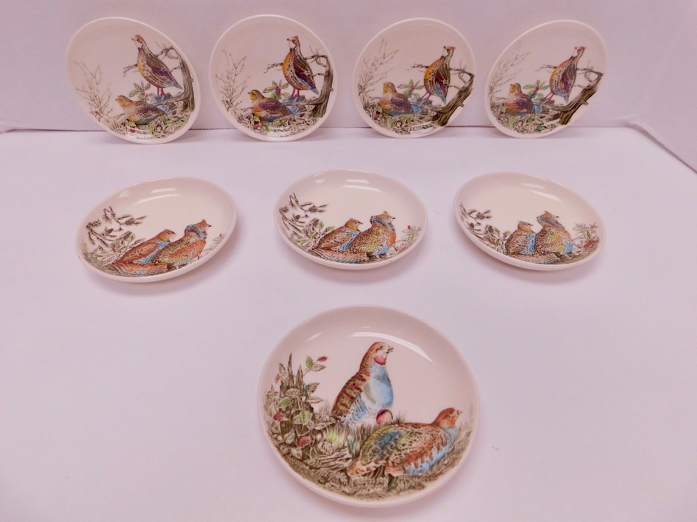 Lot of 8 Vintage Johnson Bros Game Birds Butter Pats Coasters Small Plates