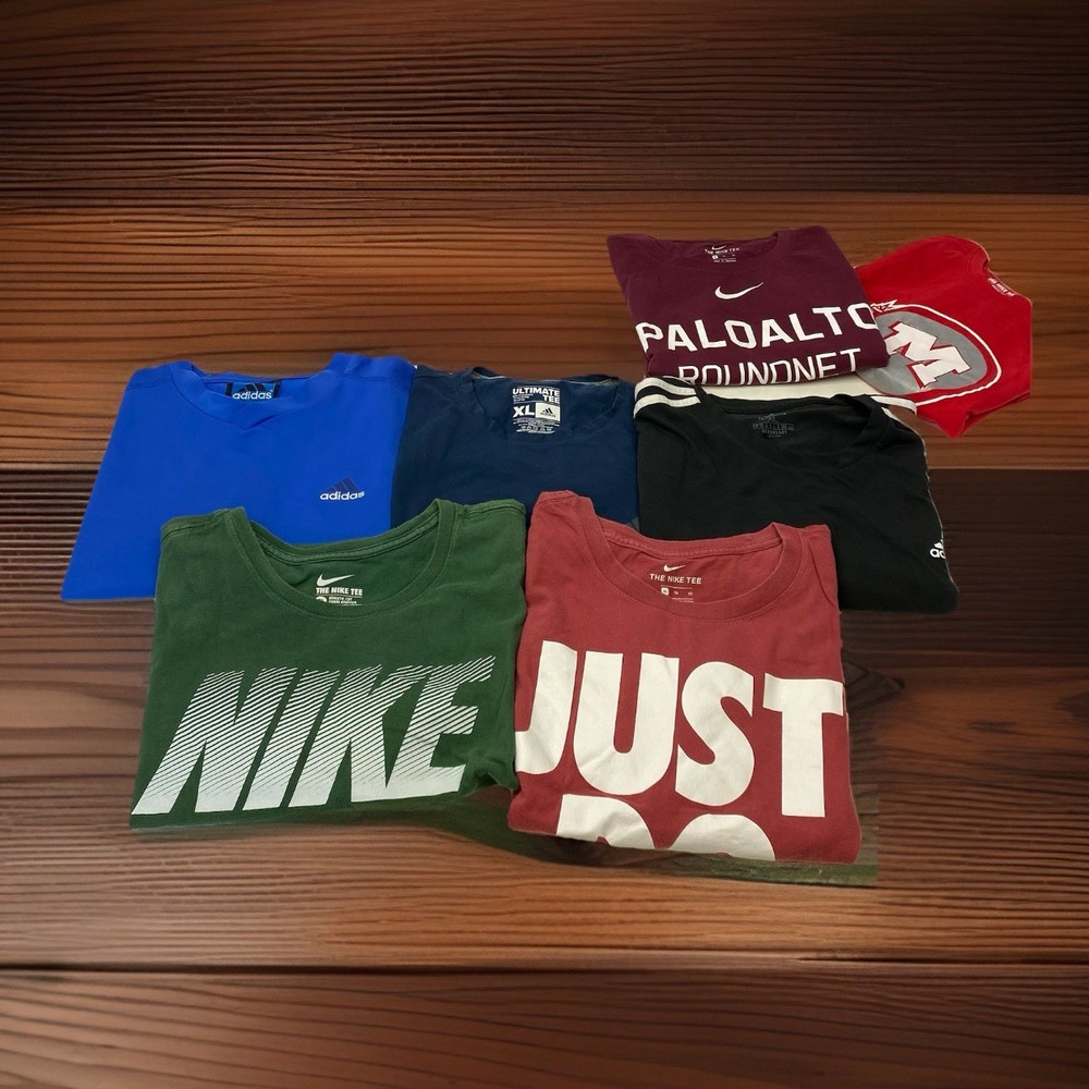 Lot Of 5 T Shirts + 2 Free Nike Adidas Men’s XL Extra Large Graphic Crew Neck