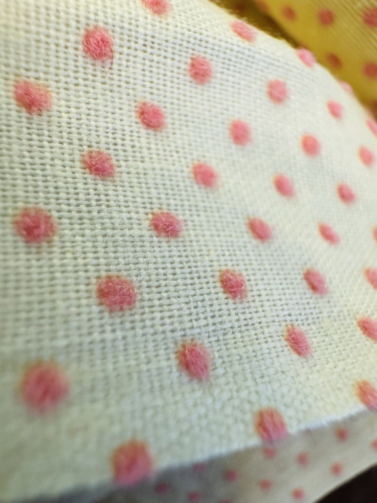 VINTAGE Dotted Swiss Cotton Fabric Baby Pink Pin Dots on Yellow Doll Quilt BTHY