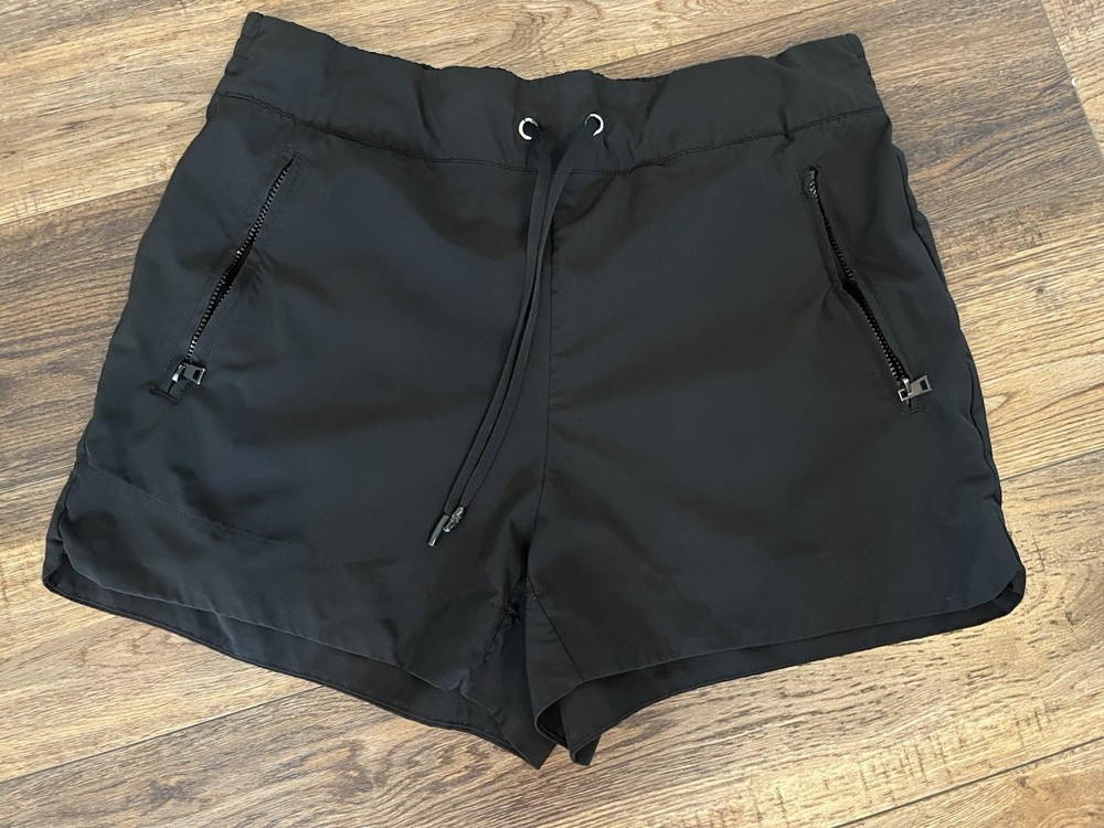 90 Degree By Reflex Black Athletic Shorts Women's Size L Drawstring Zip Pockets