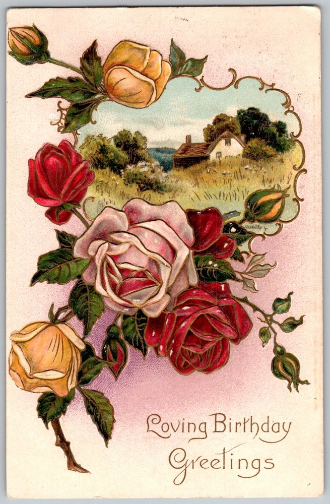 Antique Postcard Loving Birthday Greetings Roses Tecumseh, NE 1910s