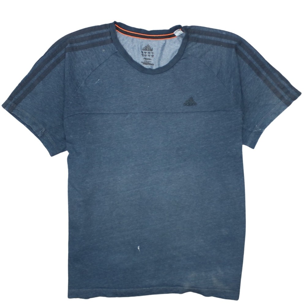 Adidas Mens T Shirt Blue Three Stripe Sleeves Logo Jersey Sports Gym Tee M