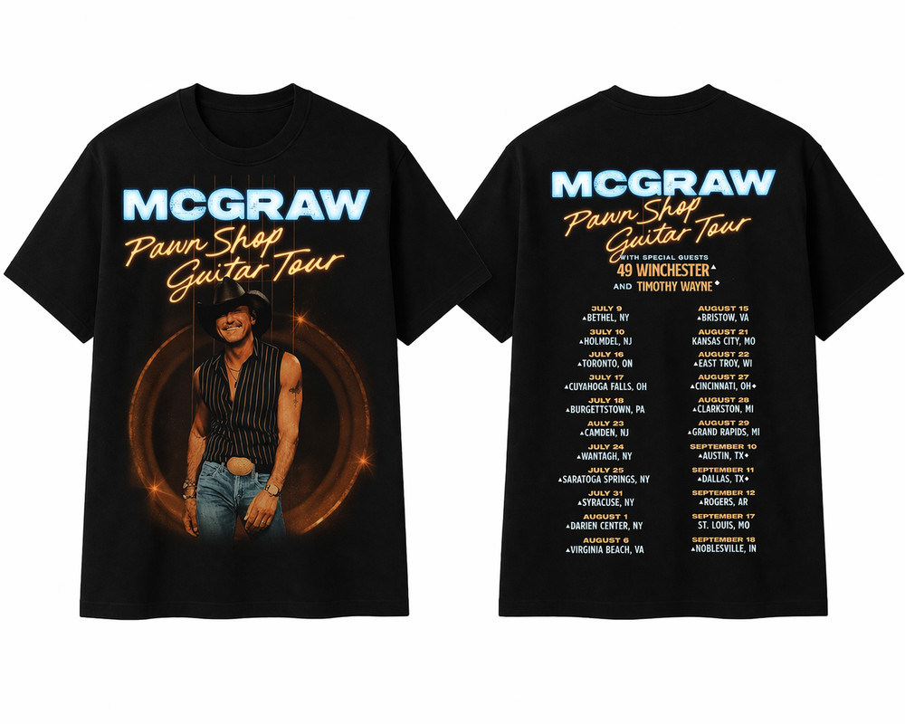 Tim Mcgraw Pawn Shop Guitar Tour 2026 Poster Black T-shirt  S-3XL