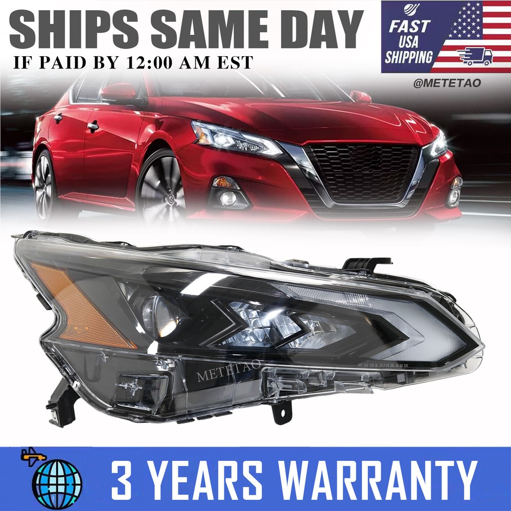 Fit 2023 2024 Nissan Altima Front Passenger Right Black Full LED Headlight Lamp