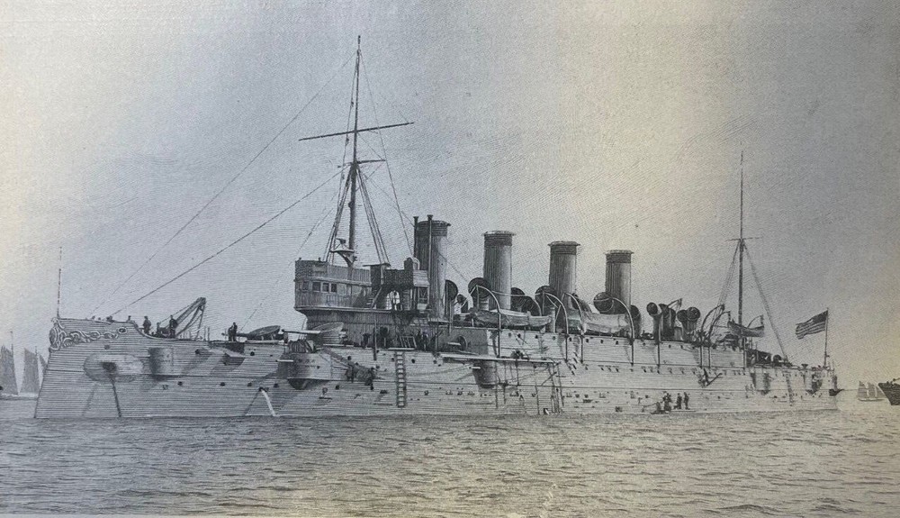 1898 Vintage Magazine Illustration Protected Cruiser Columbia Spanish War
