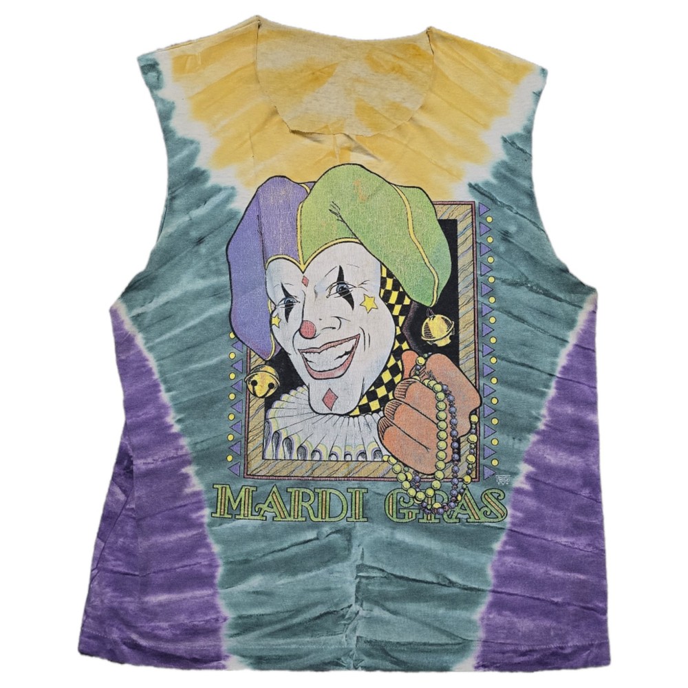 VTG Chopped Single Stitch Mardi Gras T Shirt Tie Dye Mens L 80s Screen Stars