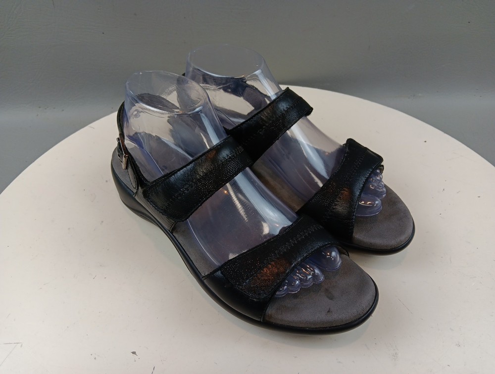 SAS Shoes Women's NUDU Sandals Size 9 Midnight Black Leather Comfort Shoes GUC