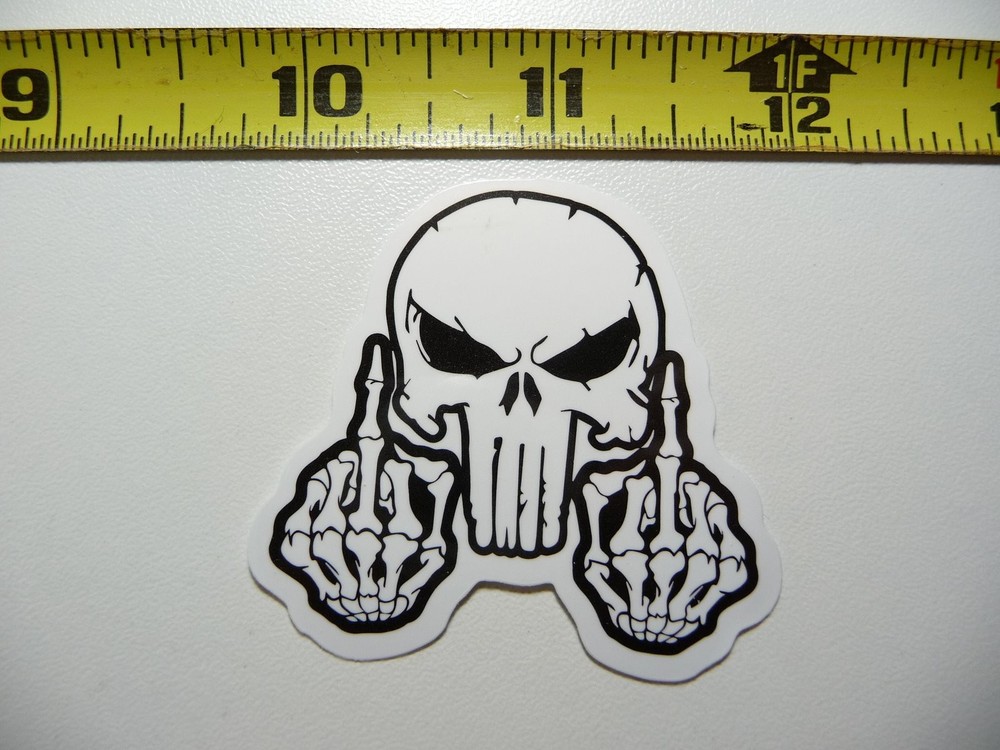 Skull Flipping Off Middle Finger Decal Sticker for Work or Job