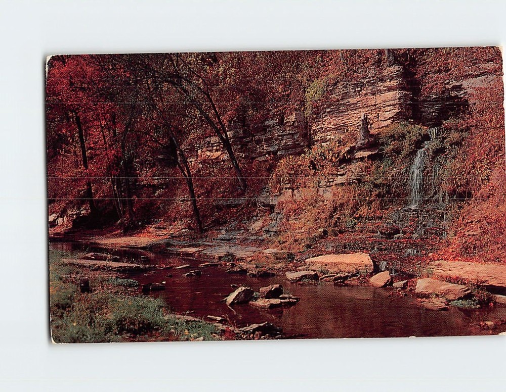 Postcard Buelah Falls in the Picnic Grounds of Spook Cave Iowa USA