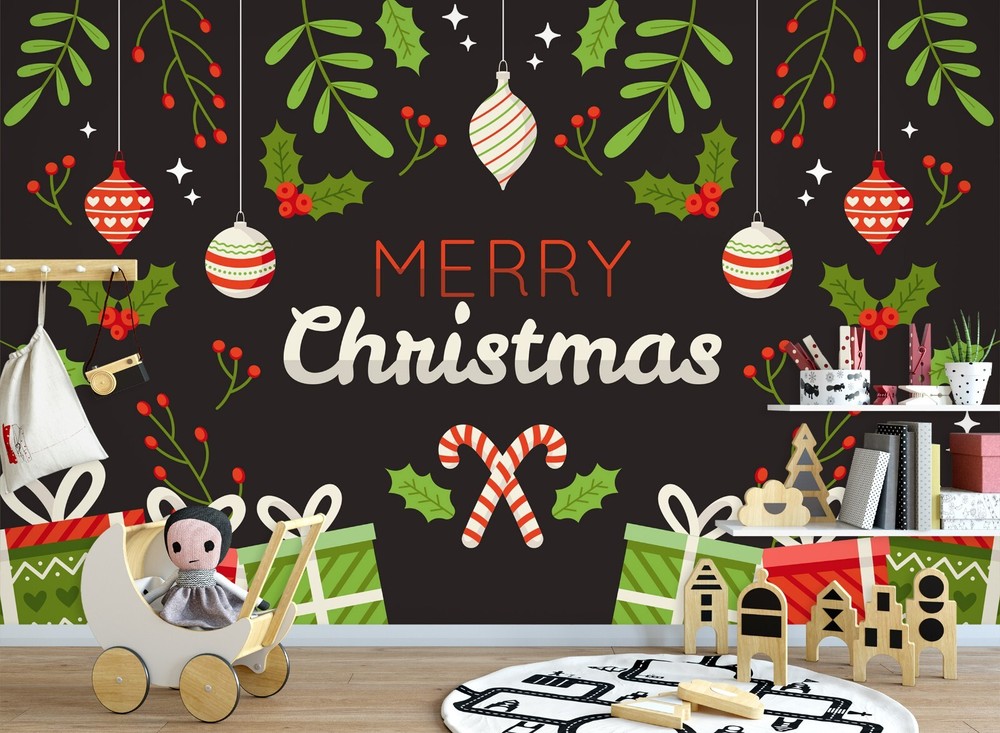 3D Christmas Stocking Wallpaper Peel and Stick Self-Adhesive Wall Mural ZHUA45163